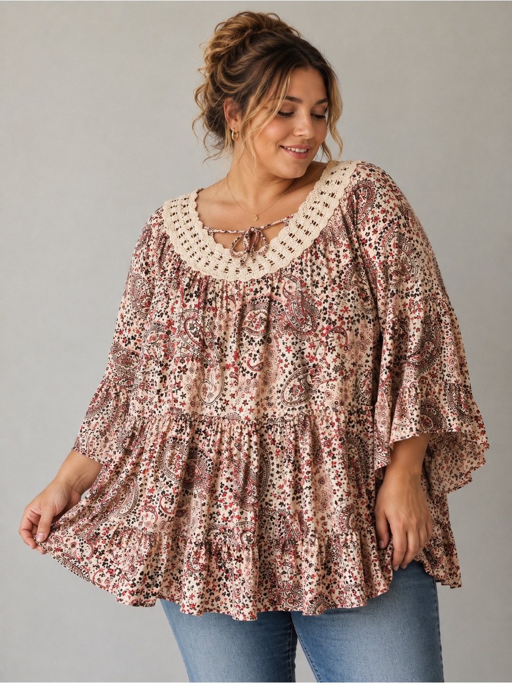 Torrid Paisley Crochet Trim Boho Tunic Top Plus Size 3